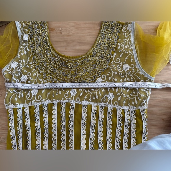 Salwar Suit - 3 piece Yellow - Beading & Lace-Adjustable Pant-See Measurement - Picture 9 of 10